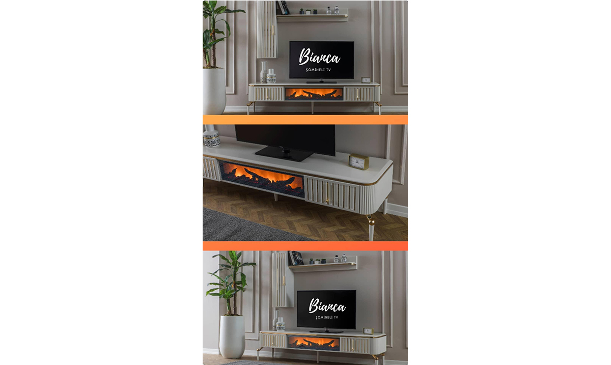 Bianca Aytaşı Şömineli Tv Ünitesi TV Ünitesi