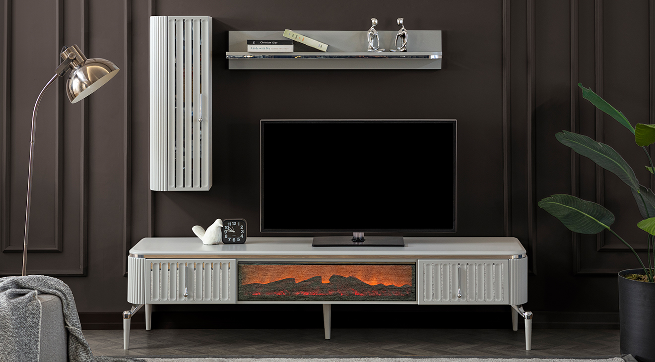 Bianca Sis Girisi Şömineli Tv Ünitesi TV Ünitesi