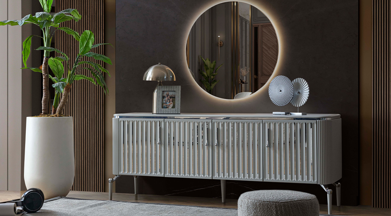 Biance Gümüş Metal Ayaklı Yemek Odası Takımı Yemek Odası