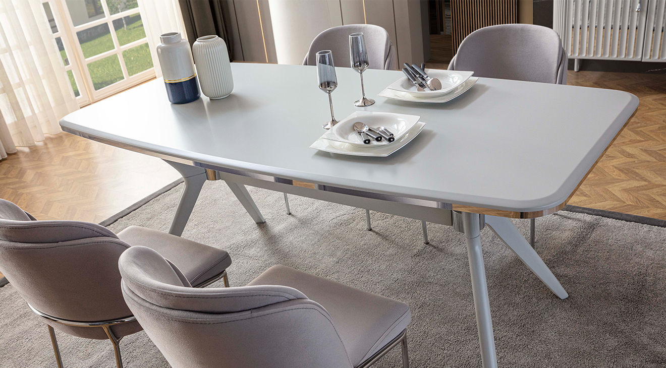 Biance Gümüş Metal Ayaklı Yemek Odası Takımı Yemek Odası