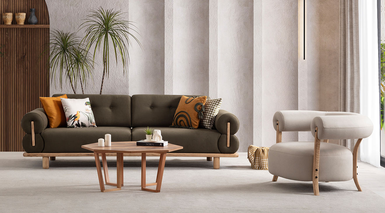 Bohem Yataklı Ahşap Ayaklı Koltuk Takımı Yataklı Koltuk Takımları