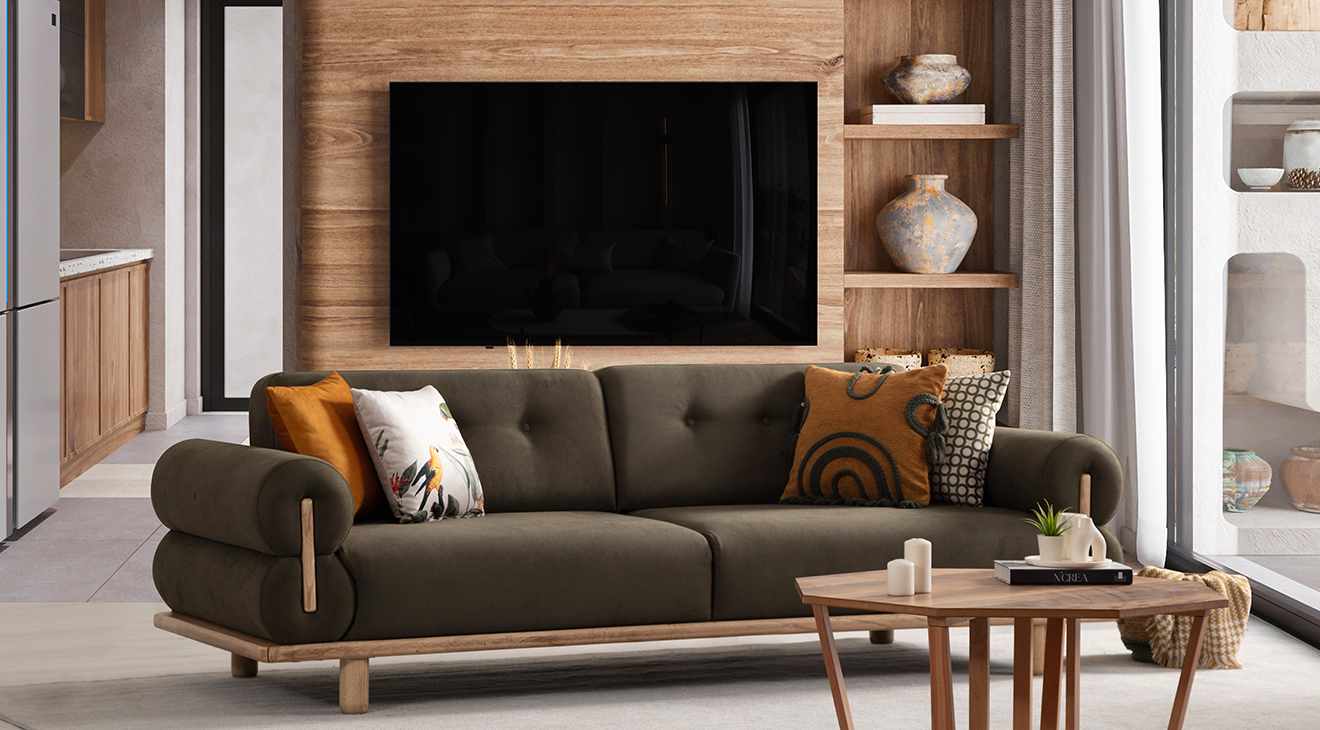 Bohem Yataklı Ahşap Ayaklı Koltuk Takımı Yataklı Koltuk Takımları