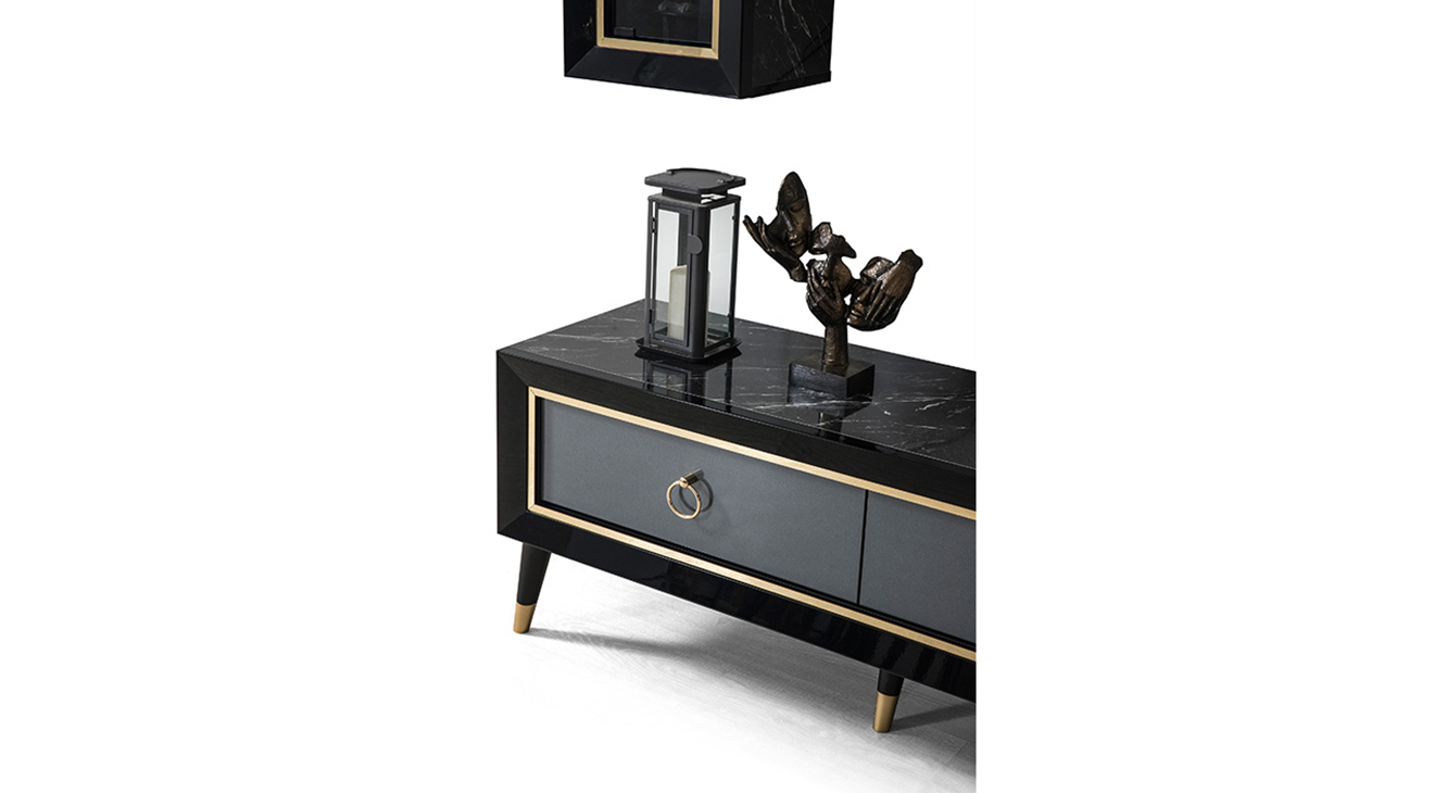 Asil Siyah Mermer Desenli Tv Ünitesi TV Ünitesi