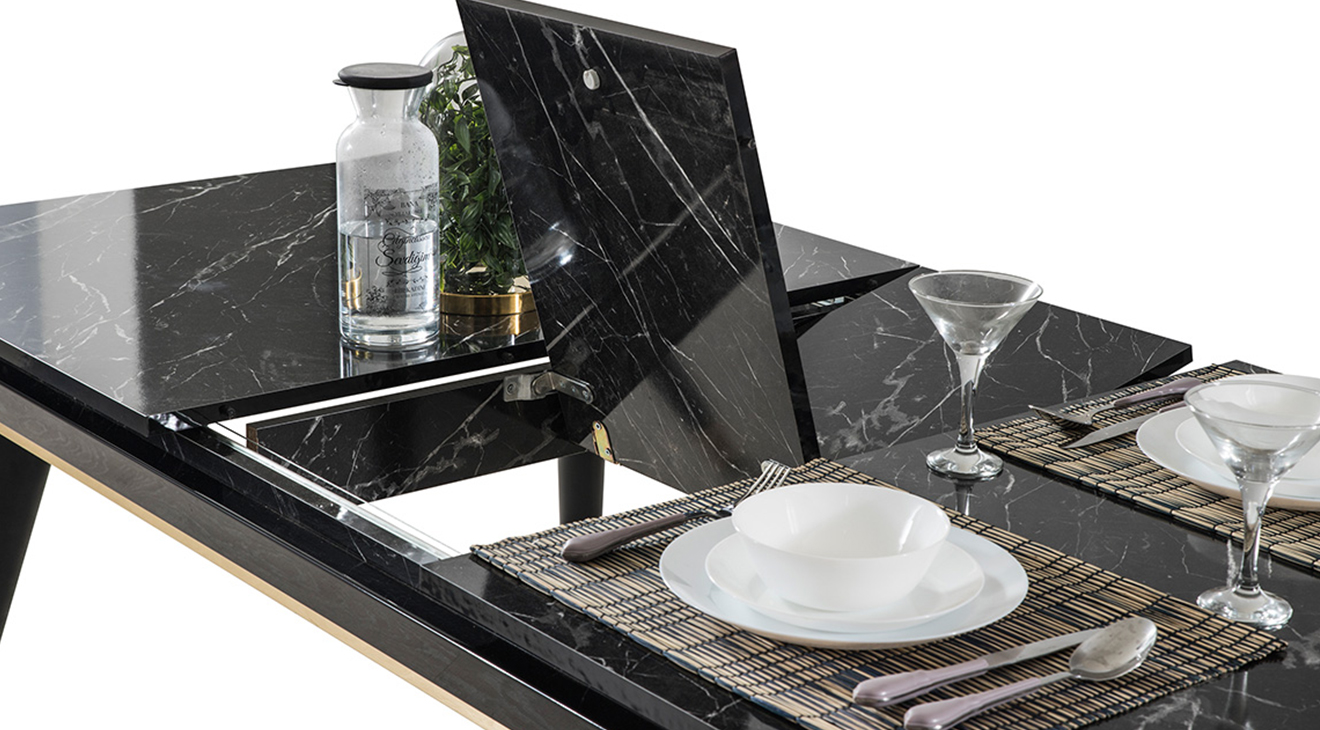 Asil Siyah Mermer Desenli Yemek Odası Takımı Yemek Odası