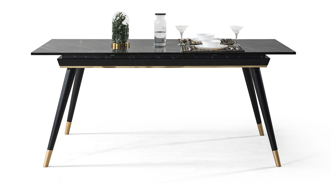 Asil Siyah Mermer Desenli Yemek Odası Takımı Yemek Odası