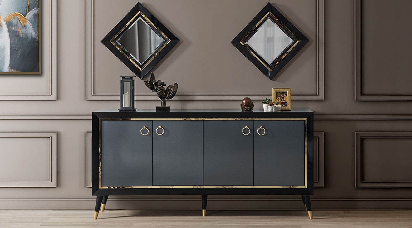 Asil Siyah Mermer Desenli Yemek Odası Takımı Yemek Odası