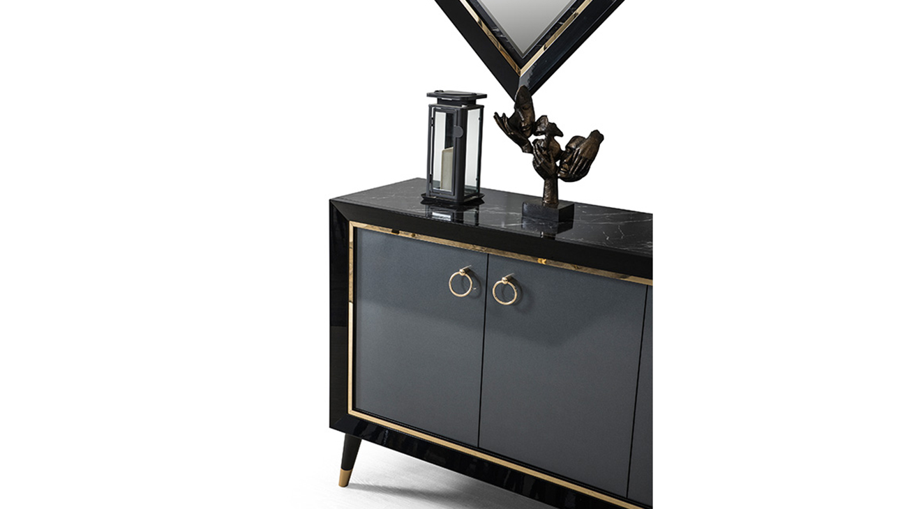 Asil Siyah Mermer Desenli Yemek Odası Takımı Yemek Odası