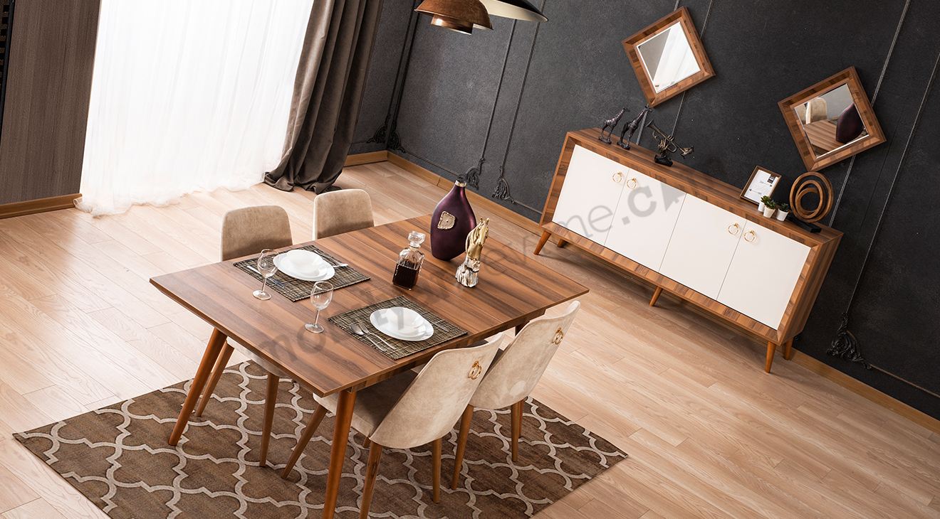 Nisan Ceviz Beyaz Yemek Odası Takımı Yemek Odası