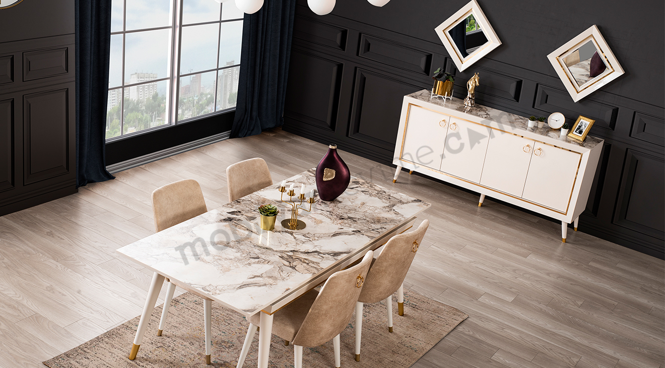 Sahra Aytaşı Yemek Odası Takımı (Mermer Desen) Yemek Odası