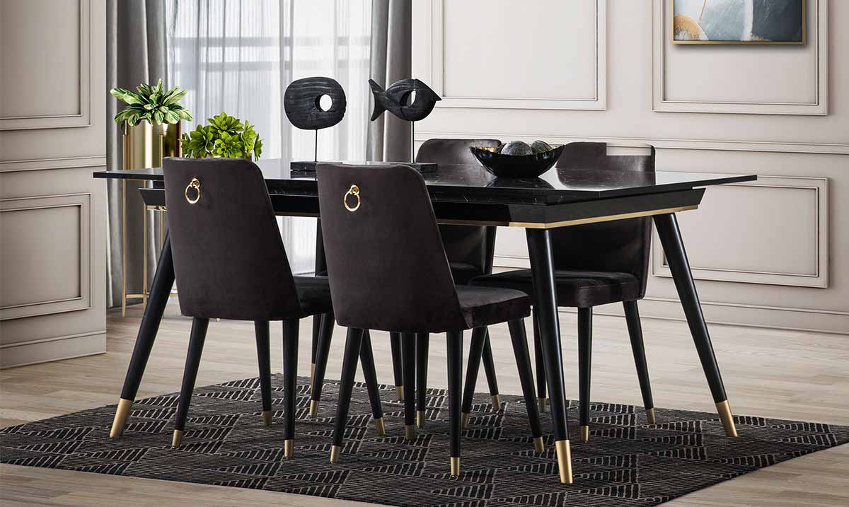 Asil Siyah Mermer Desenli Yemek Masası Masalar