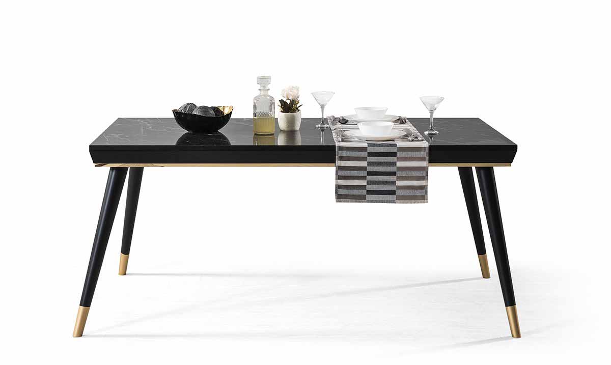 Asil Siyah Mermer Desenli Yemek Masası Masalar