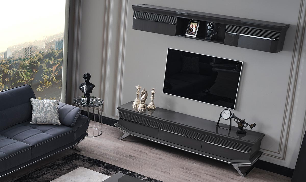 Asya Gümüş Metal Ayaklı TV Ünitesi TV Ünitesi