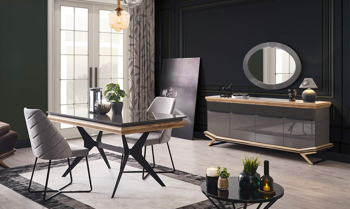 Grand Ahşap Metal Ayaklı Yemek Odası Takımı Yemek Odası