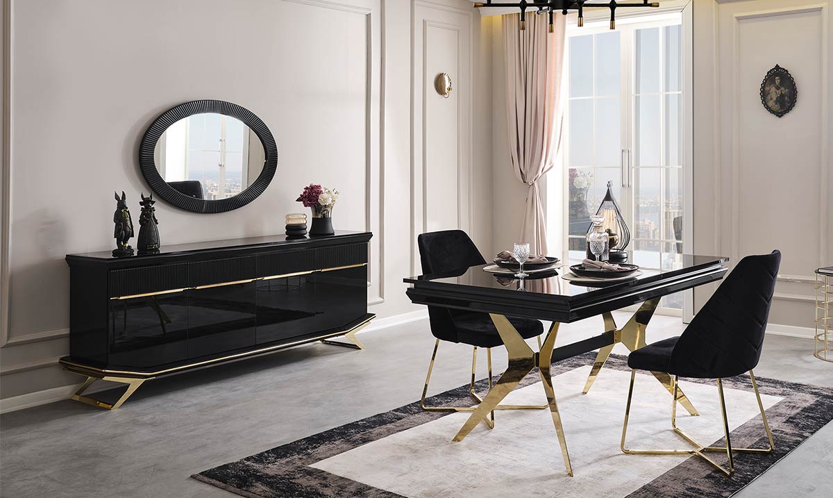 Masarati Gold Metal Ayaklı Yemek Odası Takımı Masalar