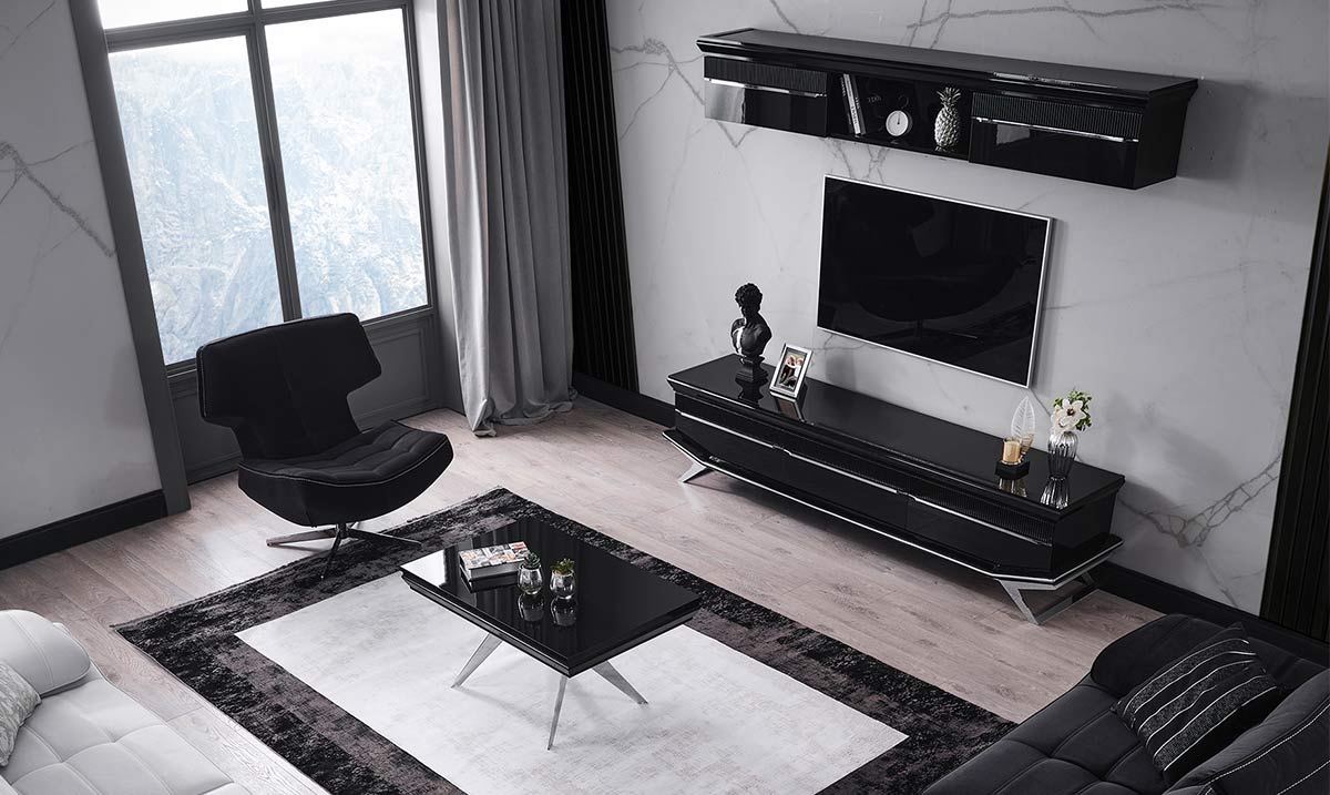 Masarati Gümüş Metal Ayaklı TV Ünitesi TV Ünitesi