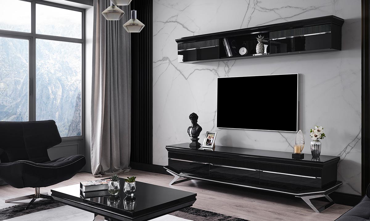 Masarati Gümüş Metal Ayaklı TV Ünitesi TV Ünitesi