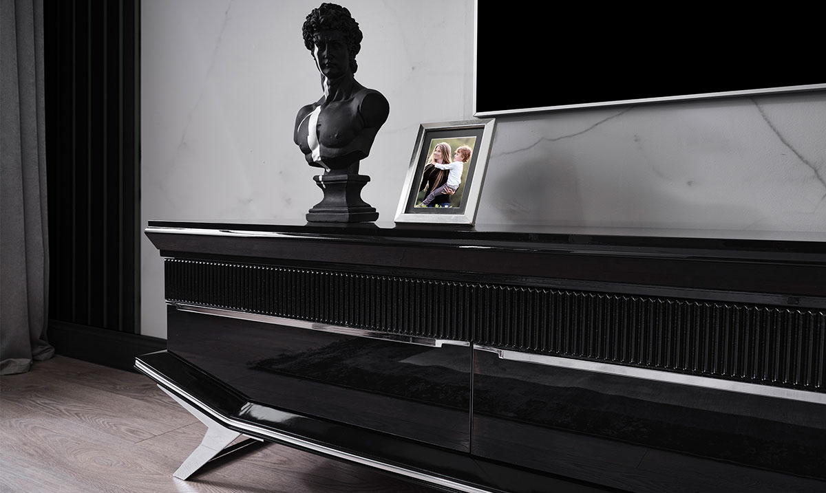 Masarati Gümüş Metal Ayaklı TV Ünitesi TV Ünitesi