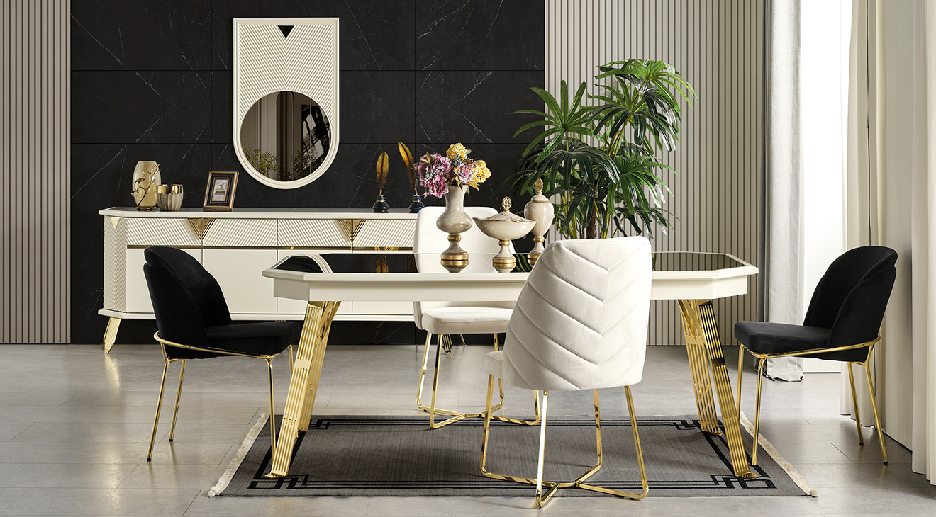City Gold Metal Ayaklı Yemek Odası Takımı Yemek Odası