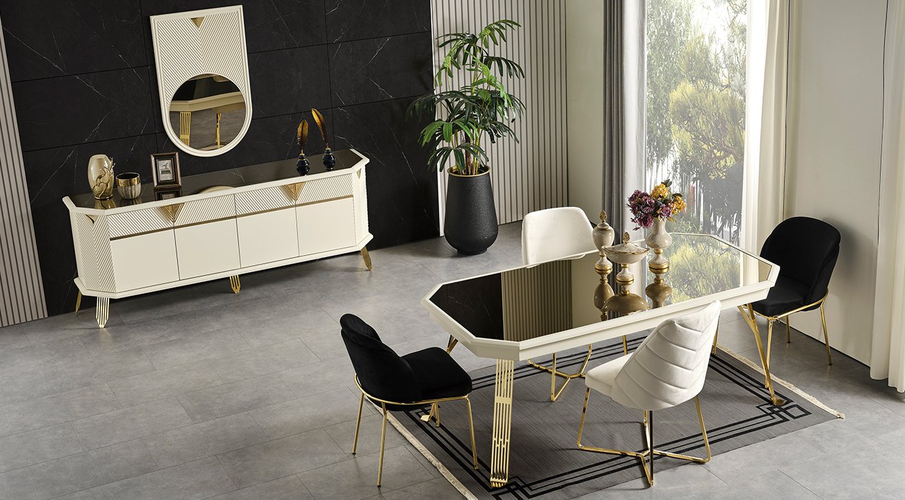 City Gold Metal Ayaklı Yemek Odası Takımı Yemek Odası