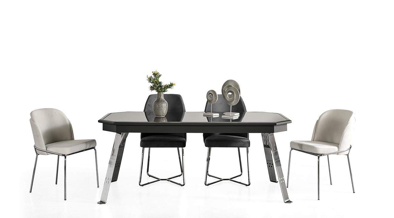 Madrid Gümüş Metal Ayaklı Yemek Odası Takımı Yemek Odası