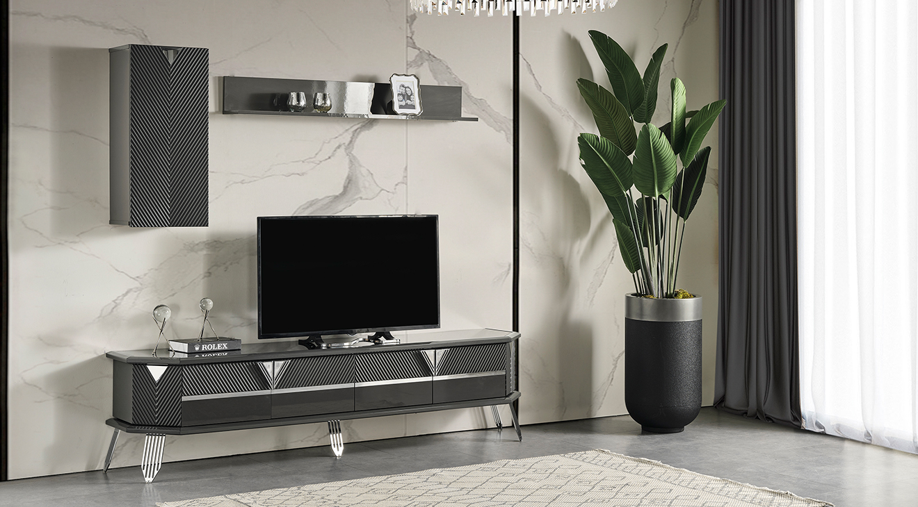 Madrid Gümüş Metal Ayaklı Tv Ünitesi TV Ünitesi