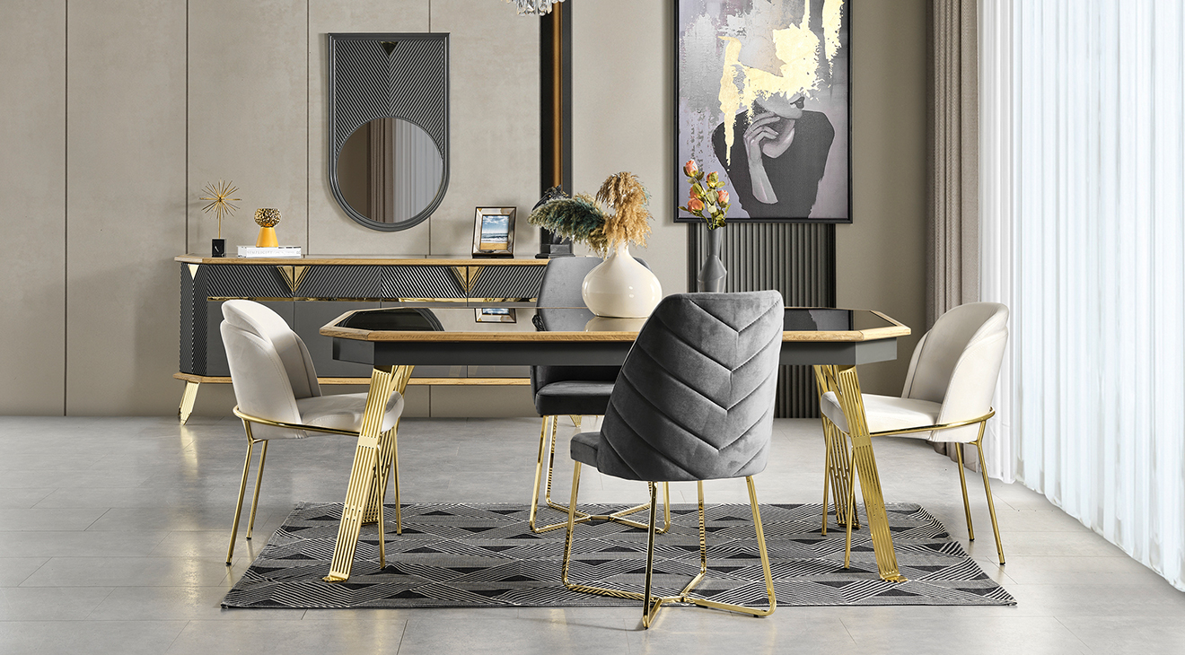 Marsilya Gold Metal Ayaklı Yemek Odası Takımı Yemek Odası