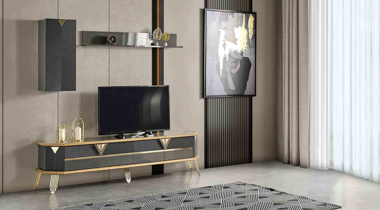 Marsilya Gold Metal Ayaklı Tv Ünitesi TV Ünitesi