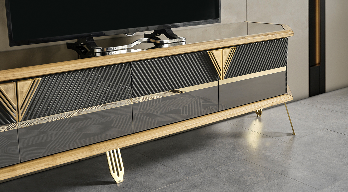 Marsilya Gold Metal Ayaklı Tv Ünitesi TV Ünitesi