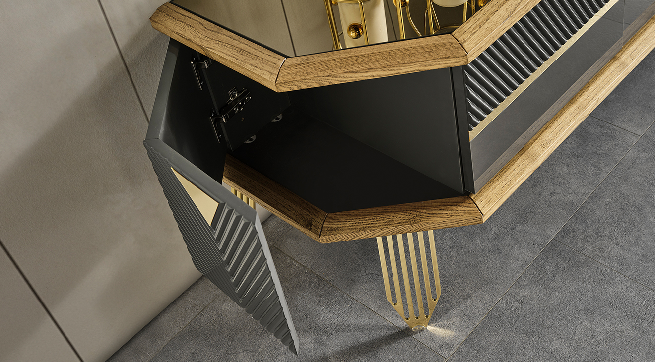 Marsilya Gold Metal Ayaklı Tv Ünitesi TV Ünitesi