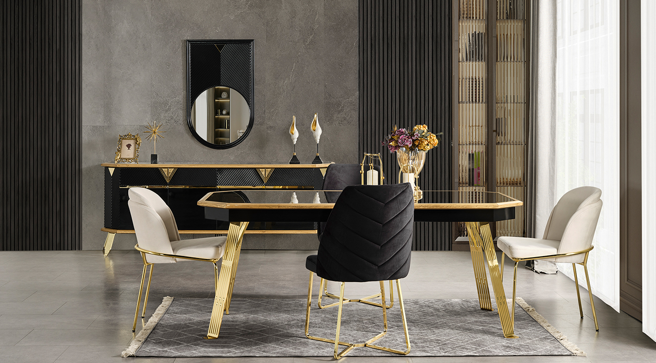 Porto Gold Metal Ayaklı Yemek Odası Takımı Yemek Odası