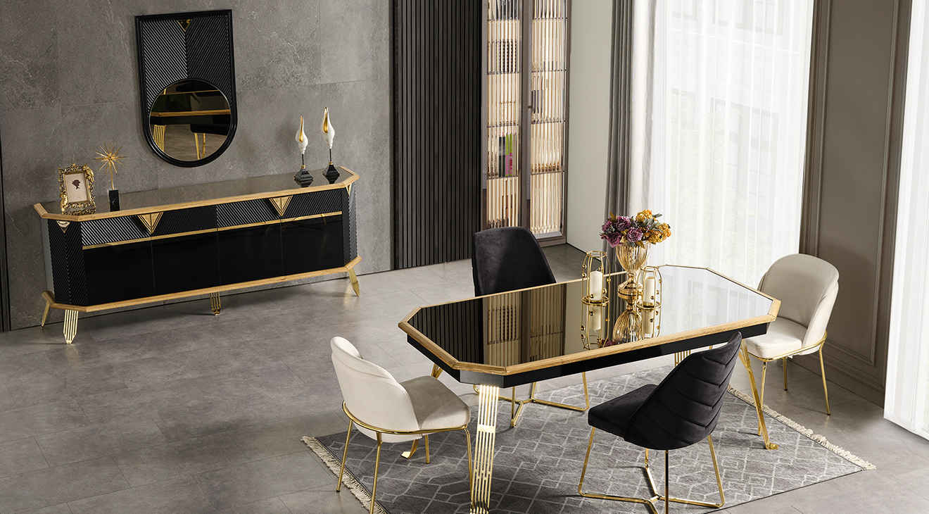 Porto Gold Metal Ayaklı Yemek Odası Takımı Yemek Odası