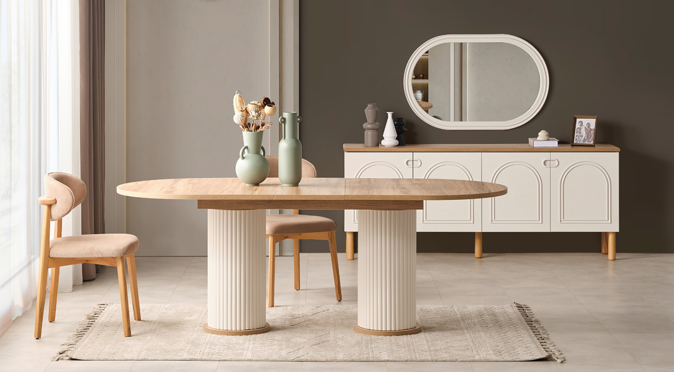 Derin Ahşap Ayaklı Bohem Yemek Odası Takımı Yemek Odası