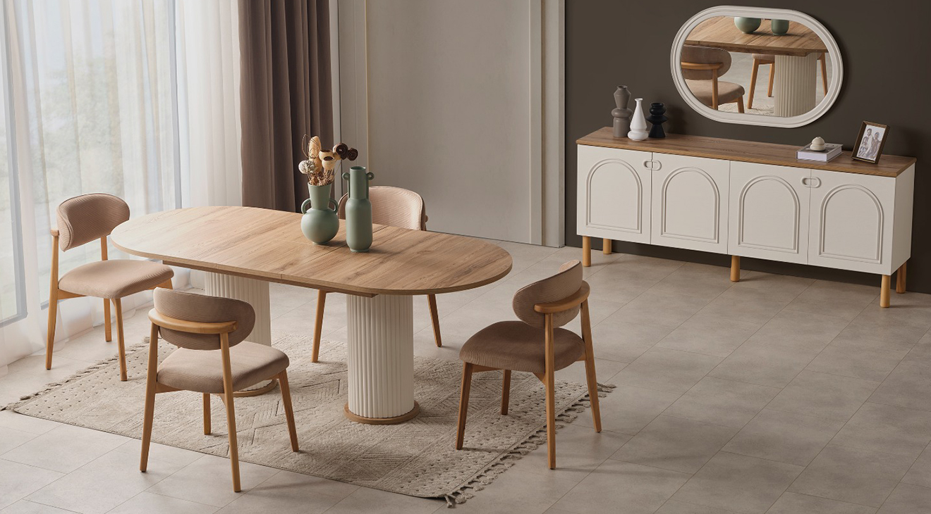 Derin Ahşap Ayaklı Bohem Yemek Odası Takımı Yemek Odası