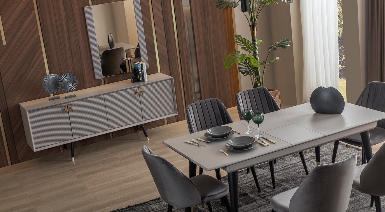 Golf Gri Yemek Odası Takımı Yemek Odası