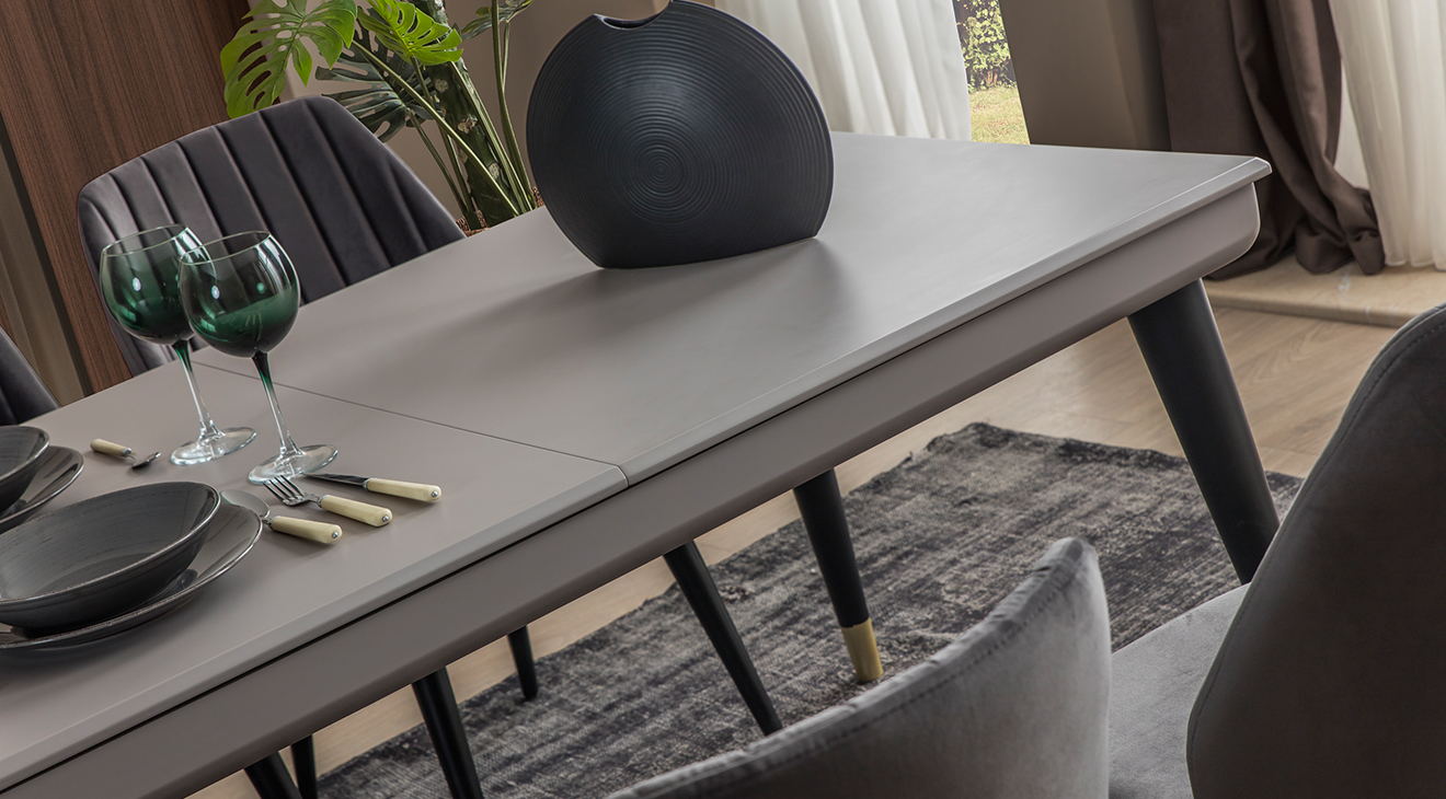 Golf Gri Yemek Odası Takımı Yemek Odası