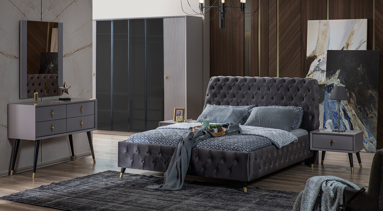 Golf Gri 6 Kapaklı Yatak Odası Takımı Yatak Odası