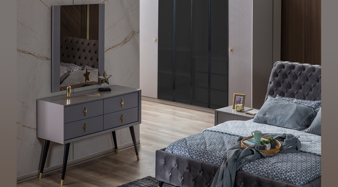 Golf Gri 6 Kapaklı Yatak Odası Takımı Yatak Odası