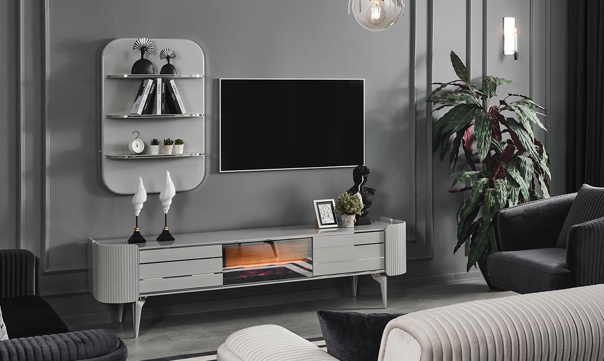 Karya Sis Grisi Şömineli TV Ünitesi TV Ünitesi
