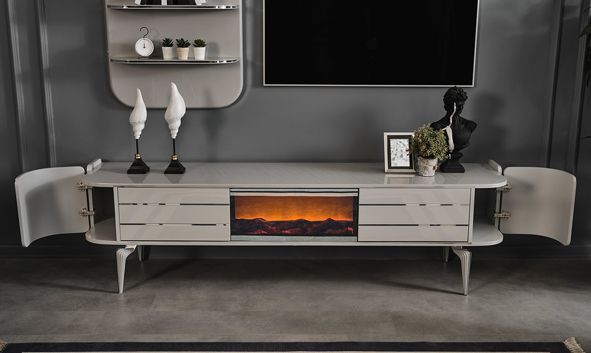 Karya Sis Grisi Şömineli TV Ünitesi TV Ünitesi