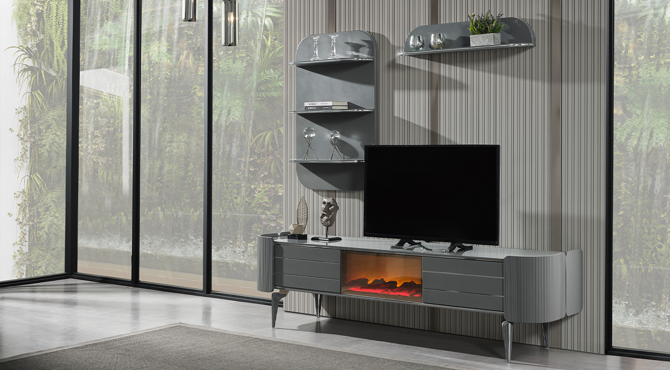 Karya Gri Şömineli Tv Ünitesi TV Ünitesi