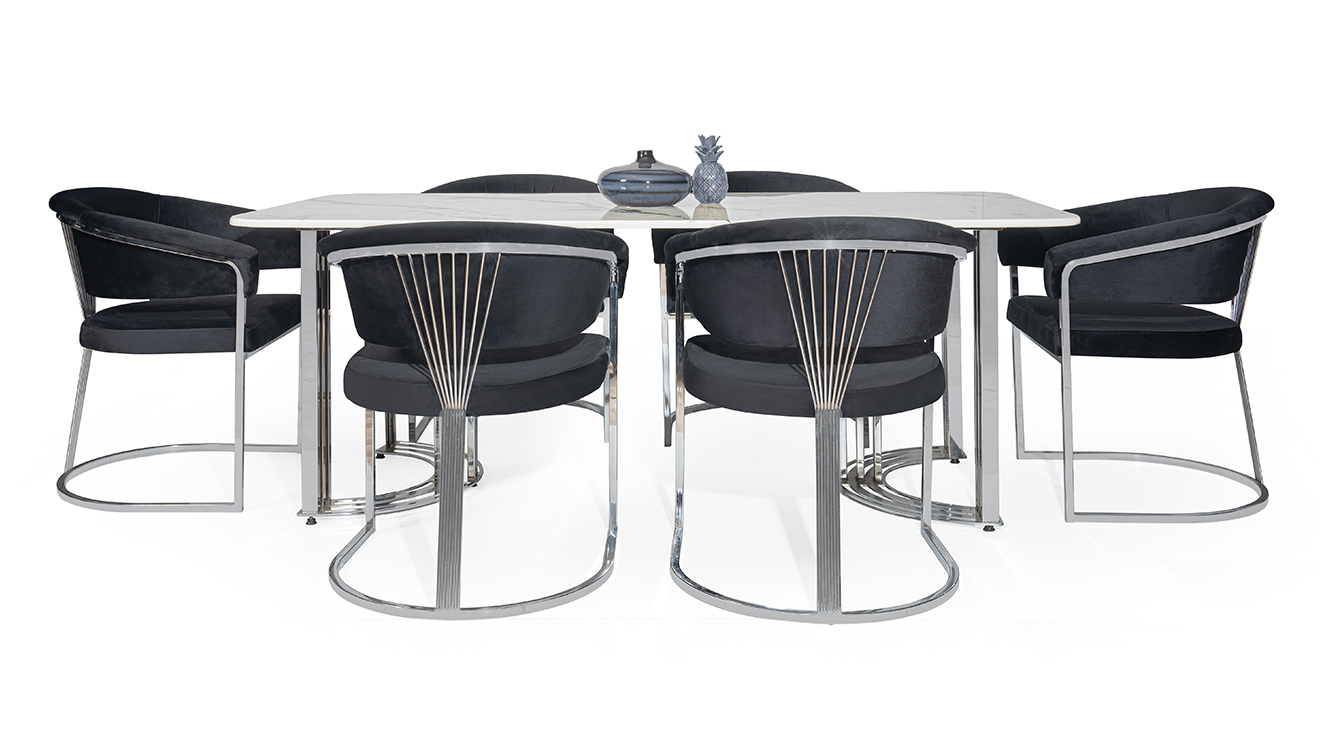 Olivia Gümüş Metal Ayaklı Masa Masa Sandalye