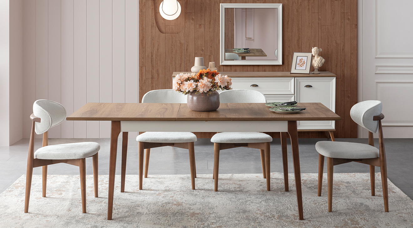 Ada Ahşap Ayaklı Modern Yemek Odası Takımı Yemek Odası