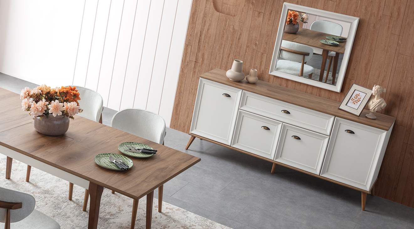 Ada Ahşap Ayaklı Modern Yemek Odası Takımı Yemek Odası