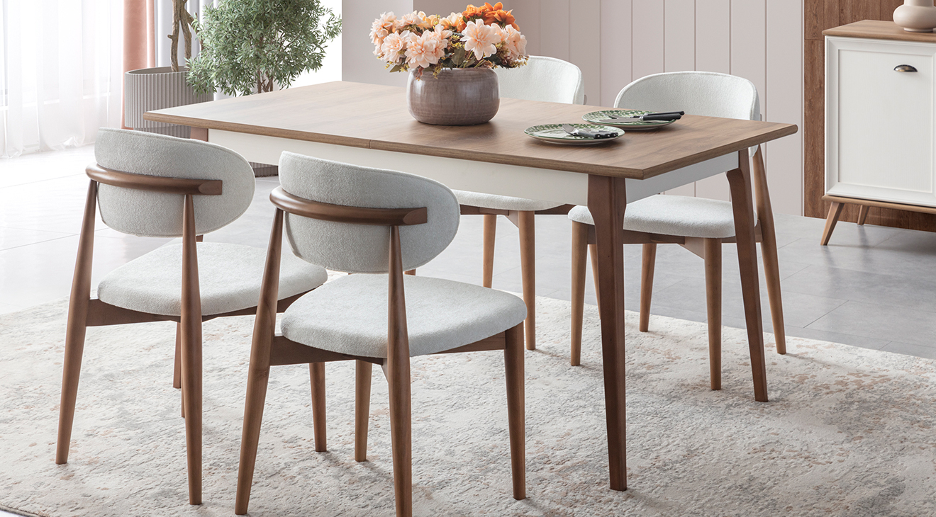 Ada Ahşap Ayaklı Modern Yemek Odası Takımı Yemek Odası