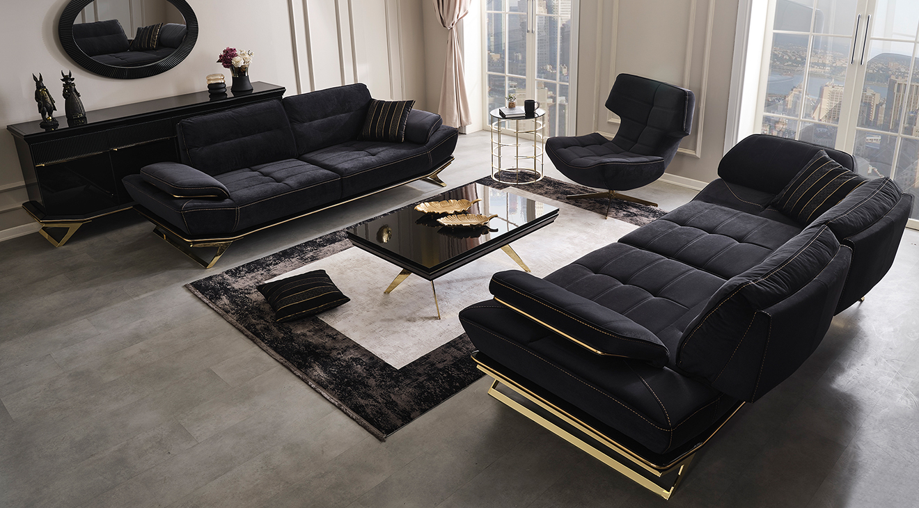 Wow Siyah Yataklı Metal Ayaklı Koltuk Takımı