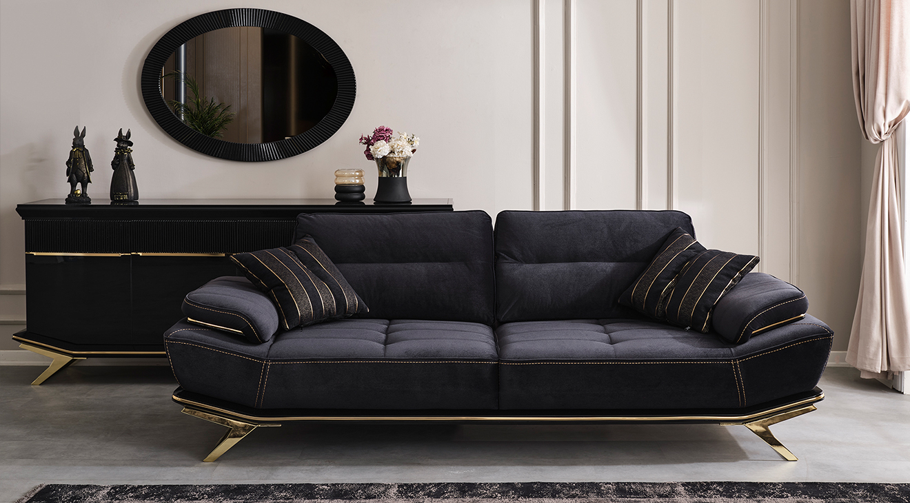 Wow Siyah Yataklı Metal Ayaklı Koltuk Takımı Yataklı Koltuk Takımları