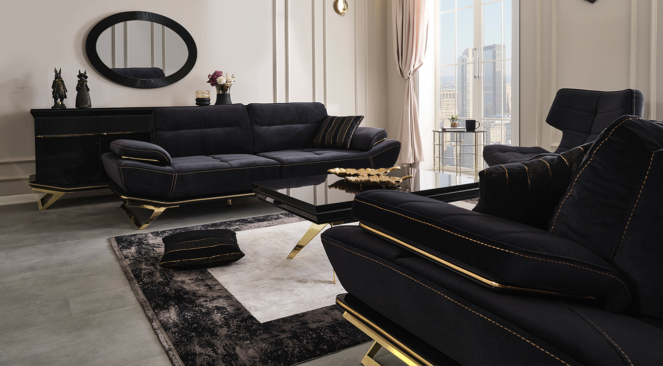 Wow Siyah Yataklı Metal Ayaklı Koltuk Takımı Yataklı Koltuk Takımları