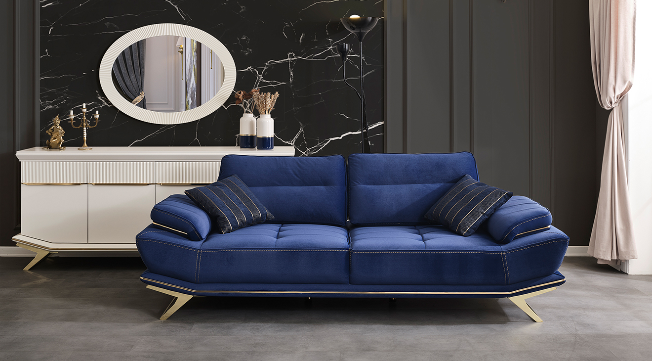 Wow Mavi Yataklı Metal Ayaklı Koltuk Takımı Yataklı Koltuk Takımları