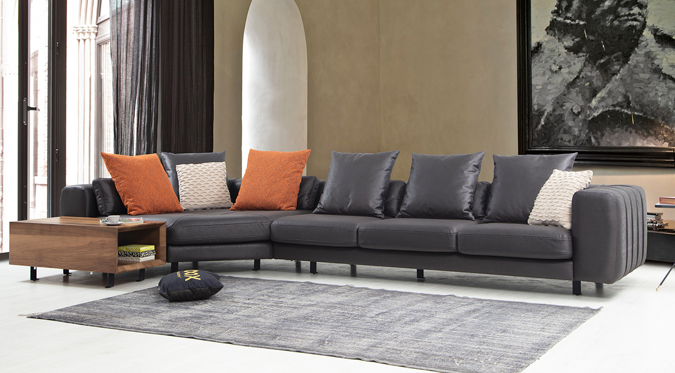 Soft Siyah Metal Ayaklı Köşe Koltuk Takımı Köşe Koltuk