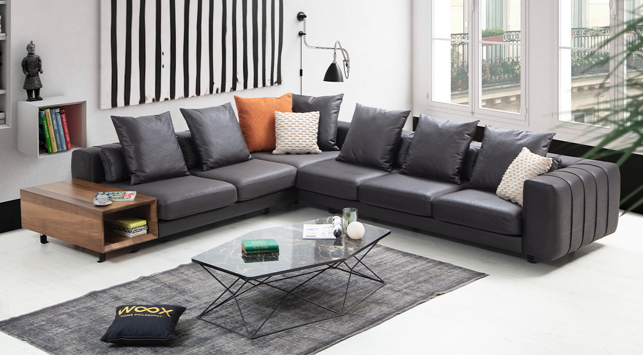 Soft Siyah Metal Ayaklı Köşe Koltuk Takımı Köşe Koltuk